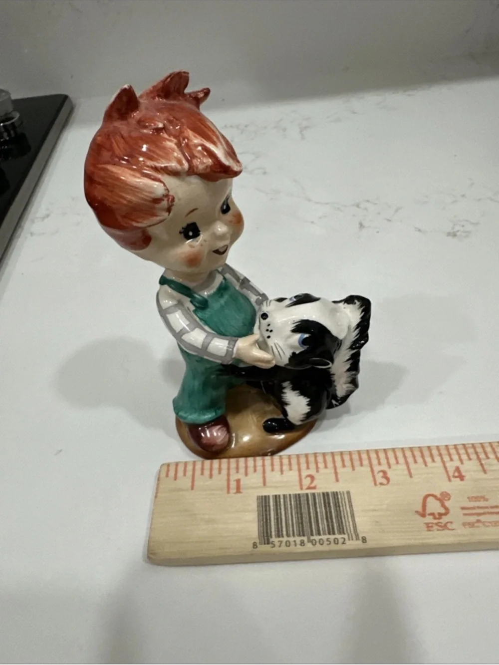 Red Headed Freckled Boy with Skunk Vintage Figurine Made in Japan